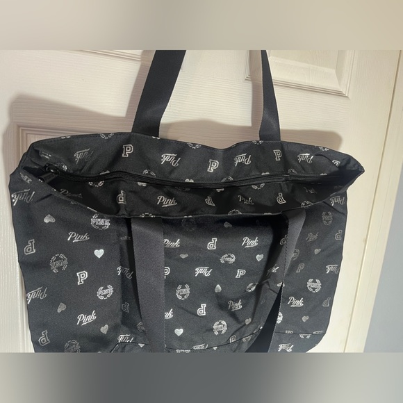Victoria’s Secret PINK logo and heart tote in black and shimmery silver NEW - Picture 5 of 9